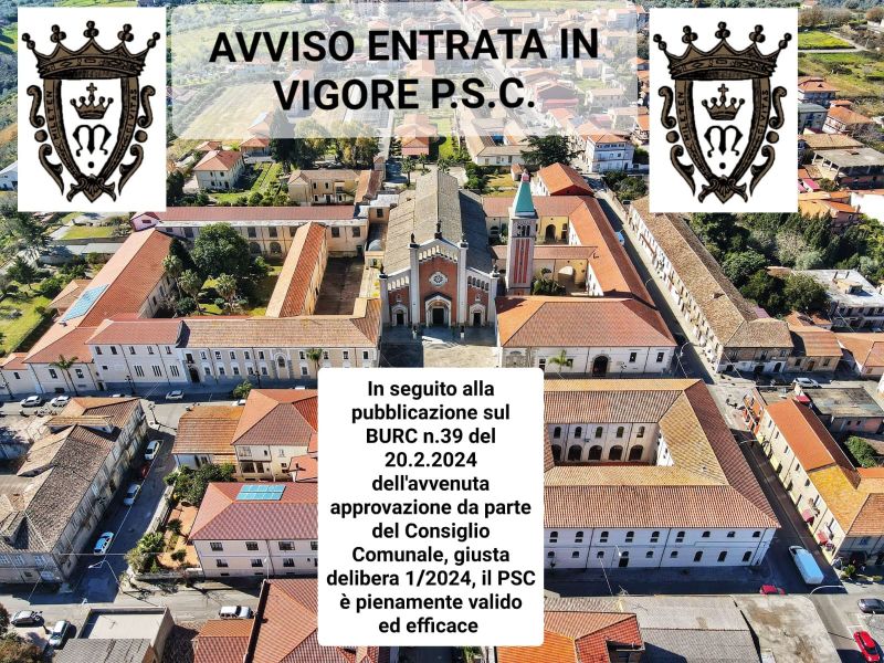 Avviso Entrata in Vigore PSC Avviso Entrata in Vigore PSC